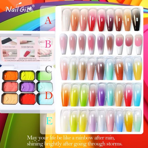 NAILGIL Paint Patting Gel Polish Palette, 9 Colors Summer Neon Painting Nail Art Ombre Nail Gradient Sponge Gel Blush Blooming for Pigment Pat Aura Nails, French Manicure- D