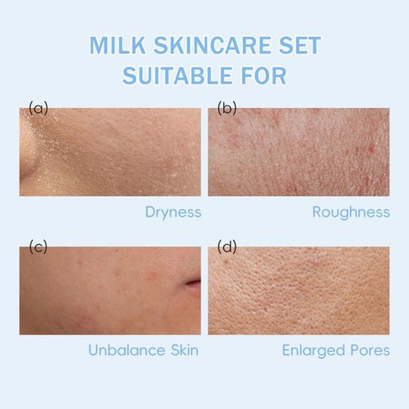 8 PCS Facial Skin Care Sets & Kits, Milk Skincare Set, Travel Skincare Set for Women & Teens, Hydrating Milk Skincare Routine for Girls 10-12, Brilliant Self Care Kit, Deep Moisturizing Gentle
