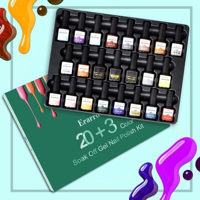 Erarrow Gel Nail Polish Set - Nail Polish 20 Colors, Popular Nail Art Colors UV LED Soak Off Nail Gel Kit (20 + 3)
