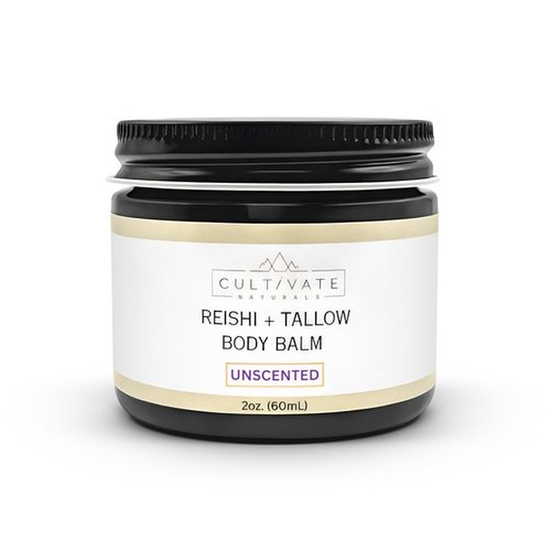 Reishi Tallow Body Balm - Unscented (2 oz) | Grass Fed Beef Tallow - Non-toxic, Paleo Friendly Skincare | Infused with Reishi Spore Extract | Moisturizing & Hydrating for Sensitive Skin