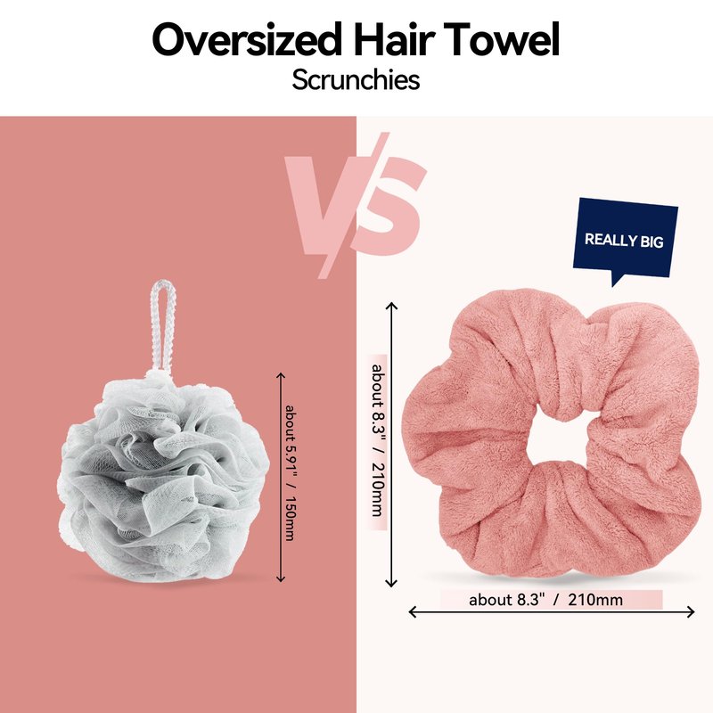 YIERSO Large Microfiber Hair Towel Scrunchies,Oversized Scrunchie Hair Wraps for Wet Hair,Absorbent Soft Fast Drying,Home Gym Travel Shower Sleep Hair Towel Accessories 4Pack