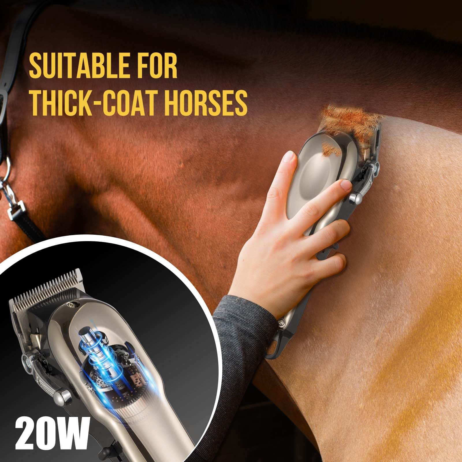 Ciphuoly Horse Clippers Cordless Quiet, Professional Livestock Clippers with 4 Guide Guards, Electric Rechargeable Cordless Grooming Clippers for Horse, Cats and Dogs