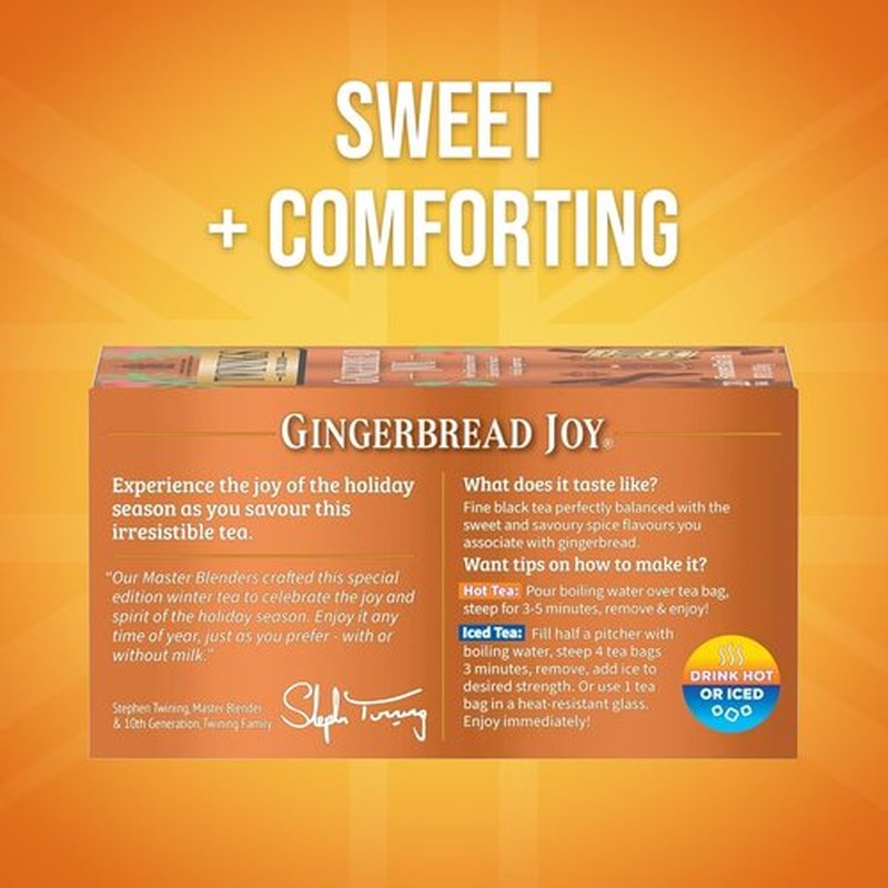 Twinings Gingerbread Joy Black Tea - Caffeinated Ginger & Cinnamon Flavor, 20 Individually Wrapped Teabags