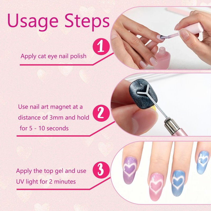 YECIRALA 2 Pcs Cat Eye Magnets For Nails With Bunny And Y-Shape Steel Molds For Cat Eye Gel Polish Nails Art, Multi-Functional Nail Magnets For Nails Heart And Rabbits Cateye Magnets For Nails