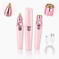 Facial Hair Remover for Women - Pink USB Rechargeable Eyebrow Trimmer & Face Shaver with LED Light, 2-in-1 Hair Removal Device for Smooth Skin
