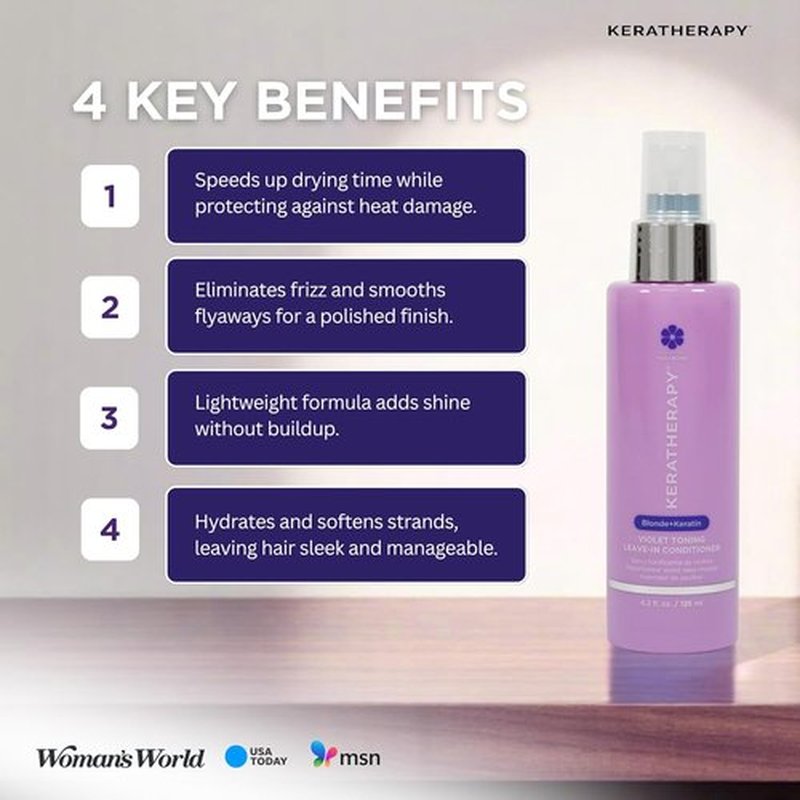 KERATHERAPY Keratin Infused Violet Toning Leave-In Protectant - Sulfate & Paraben Free, 3.7 fl. oz. for Blonde & Gray Hair