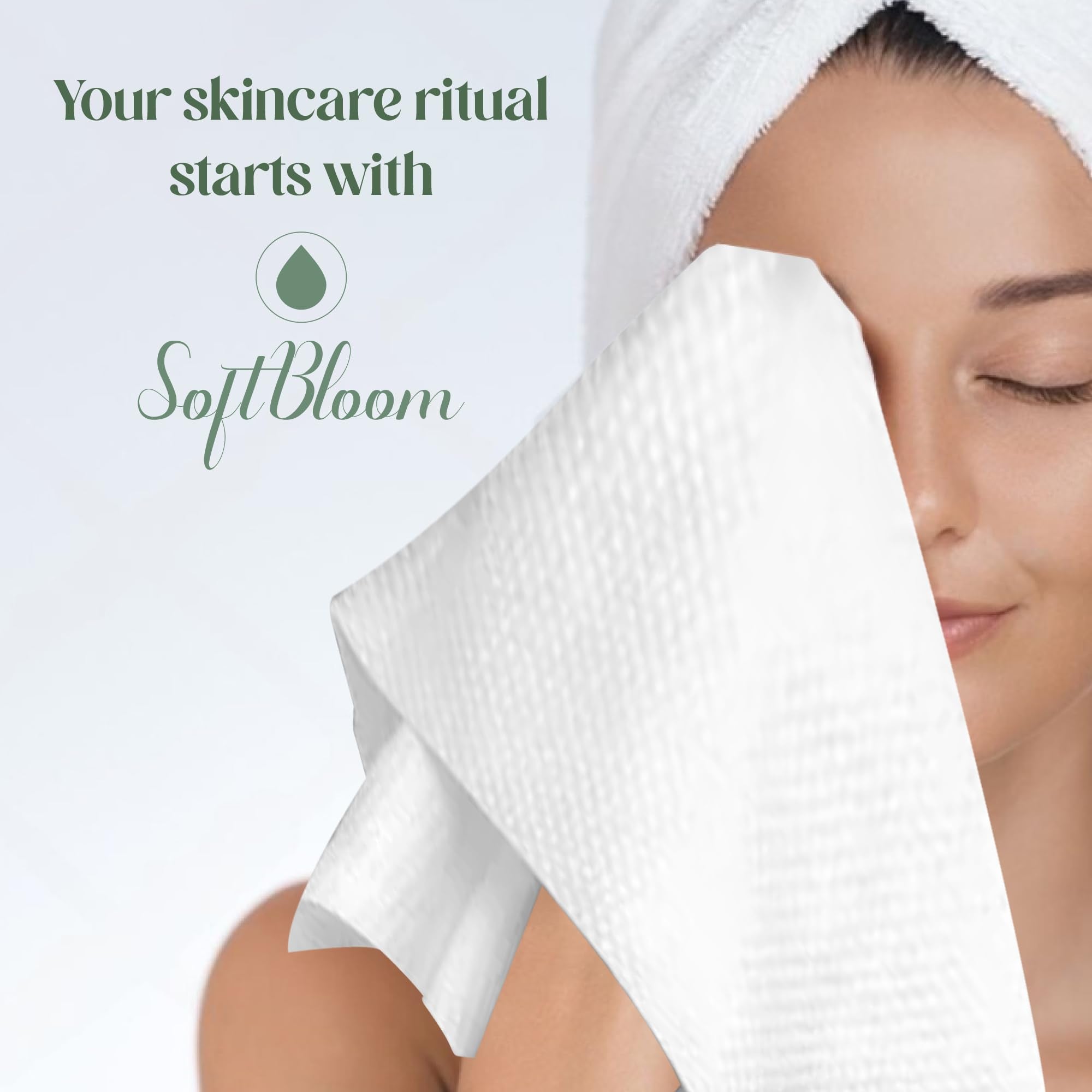 SoftBloom Disposable Face Towels XL – 50 Count Biodegradable Viscose Clean Towels for Face | Ultra Soft Single-Use Facial Towels | Sensitive & Acne-Prone Skin | Skincare, Cleansing & Makeup Removal