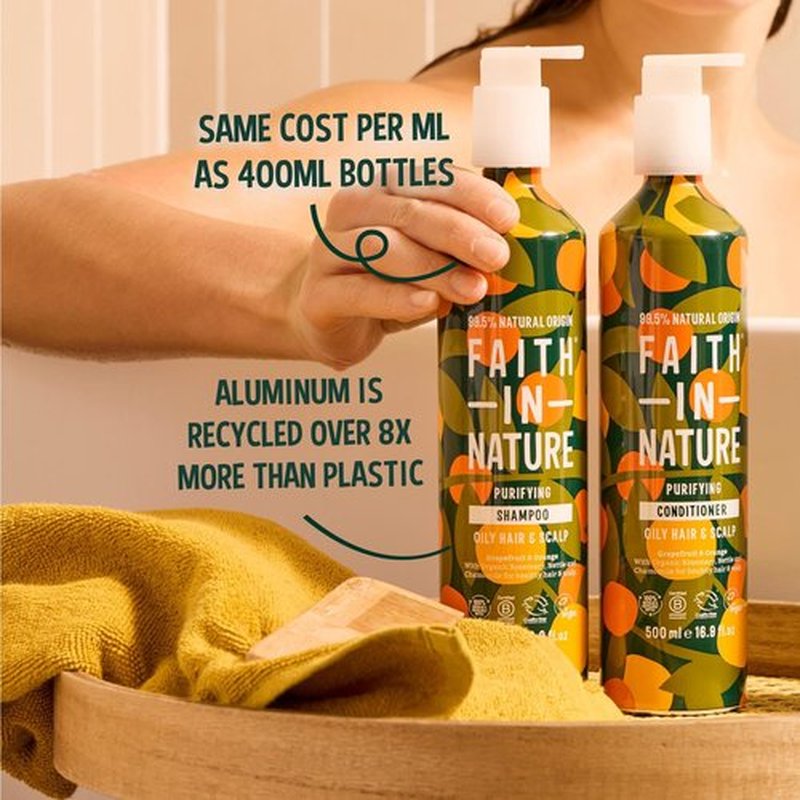 Faith In Nature Natural Aluminium Bottle Shampoo - Vegan & Cruelty Free, No SLS or Parabens - 16.9 fl oz, Grapefruit & Orange