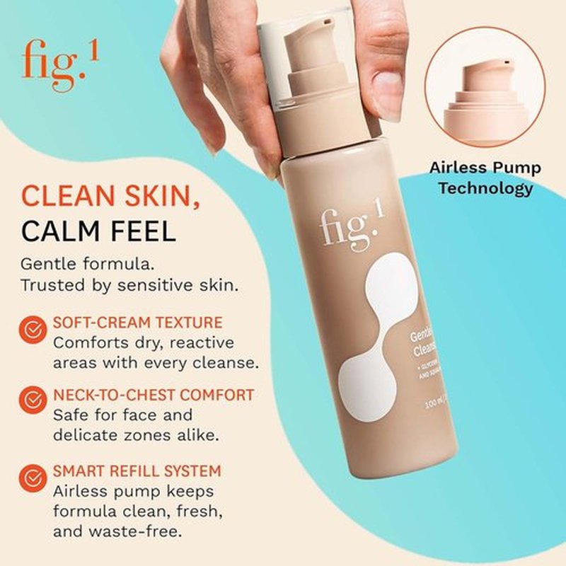 Fig.1 Hydrating Facial Cleanser - Gentle Face Wash with Glycerin & Squalane | Non-Drying, Fragrance-Free | 3.4 oz Refillable