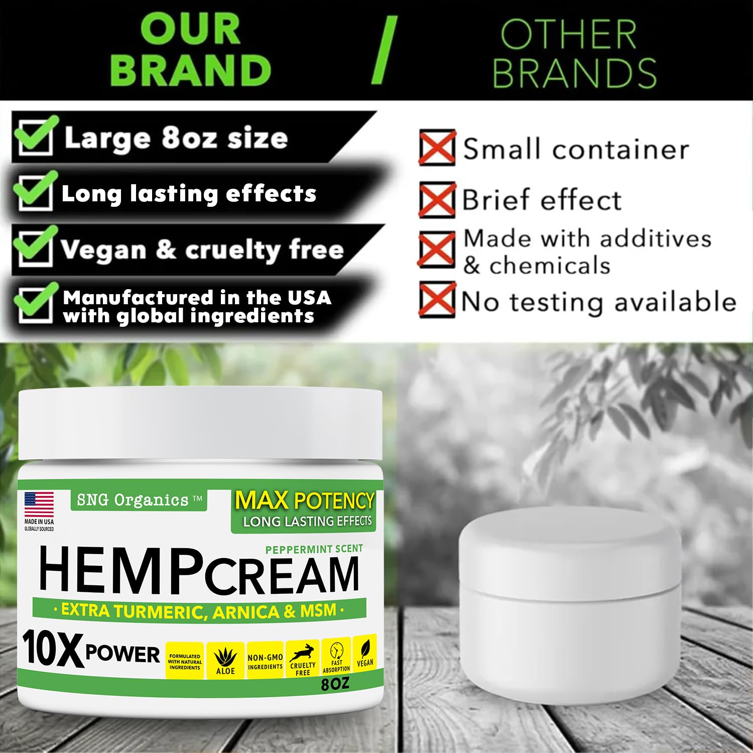 Super Natural Goods Hemp Cream with Hemp Oil, Turmeric, Arnica & Menthol – Botanical Cream with a Cooling Sensation for Localized Application (4oz)
