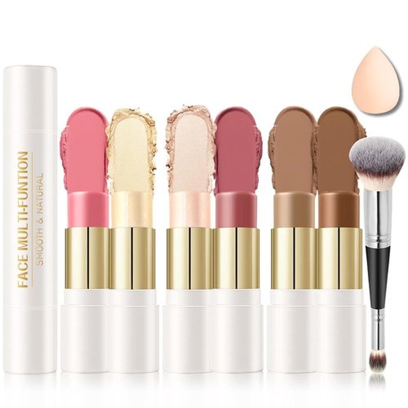 IONSGAKO Cream Contour Stick Makeup Kit - Double-Ended Highlighter & Bronzer | 6 Colors for Easy Sculpting