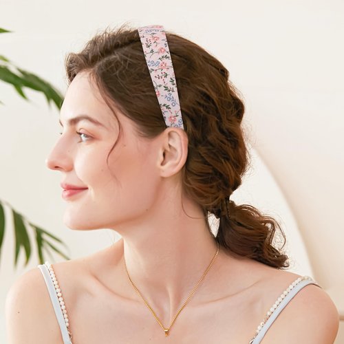 LYroo Headbands for Women Girls Non Slip - 8 Pack Wide Padded Headband Cute Floral Headbands Fashion Pearl Beaded Thin Head Bands Trendy Hair Accessories(White & Pink)