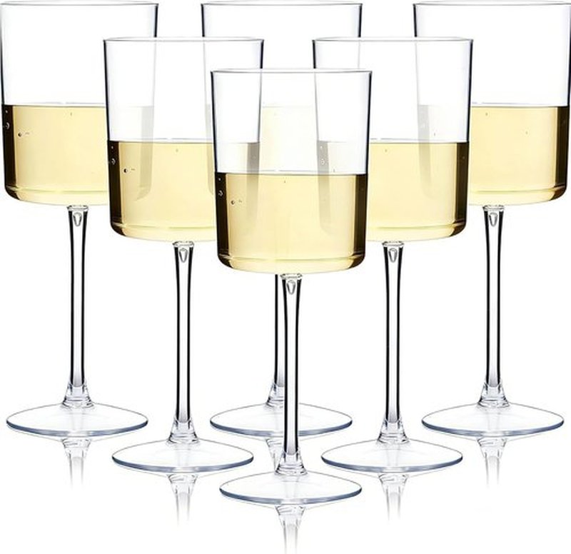 Ciaell 12 Pack Clear Plastic Wine Glasses - 10 Oz Stemmed Disposable Glasses for Parties & Events