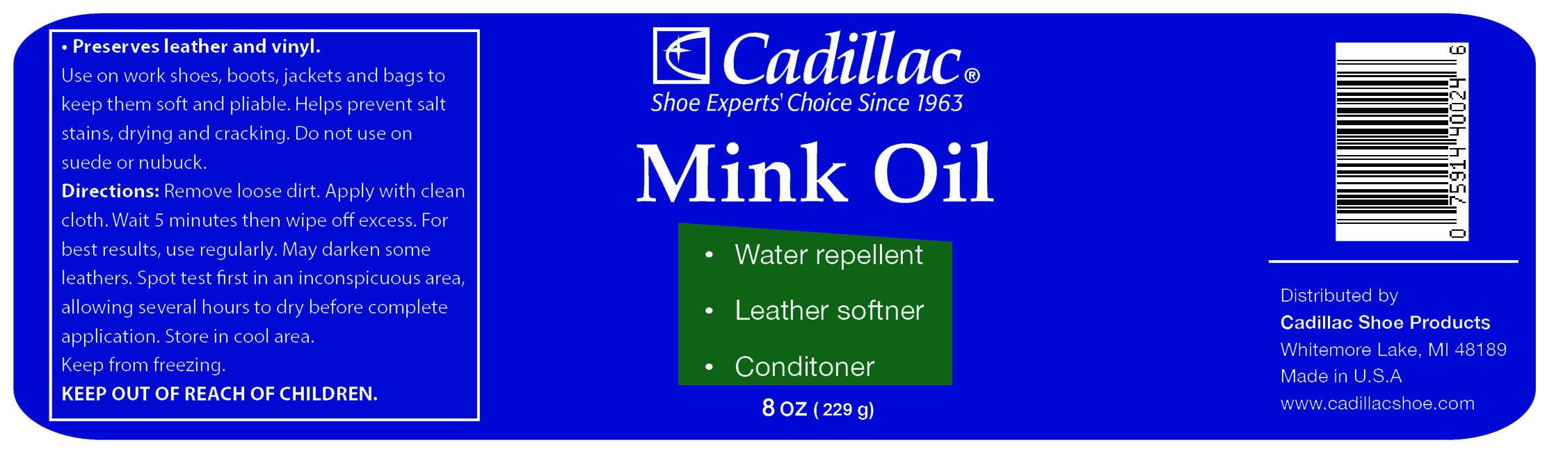 Cadillac Mink Oil for Leather Boots Shoes - Waterproof Leather - Water Repellent Softener & Conditioner Renovator Paste 8 oz
