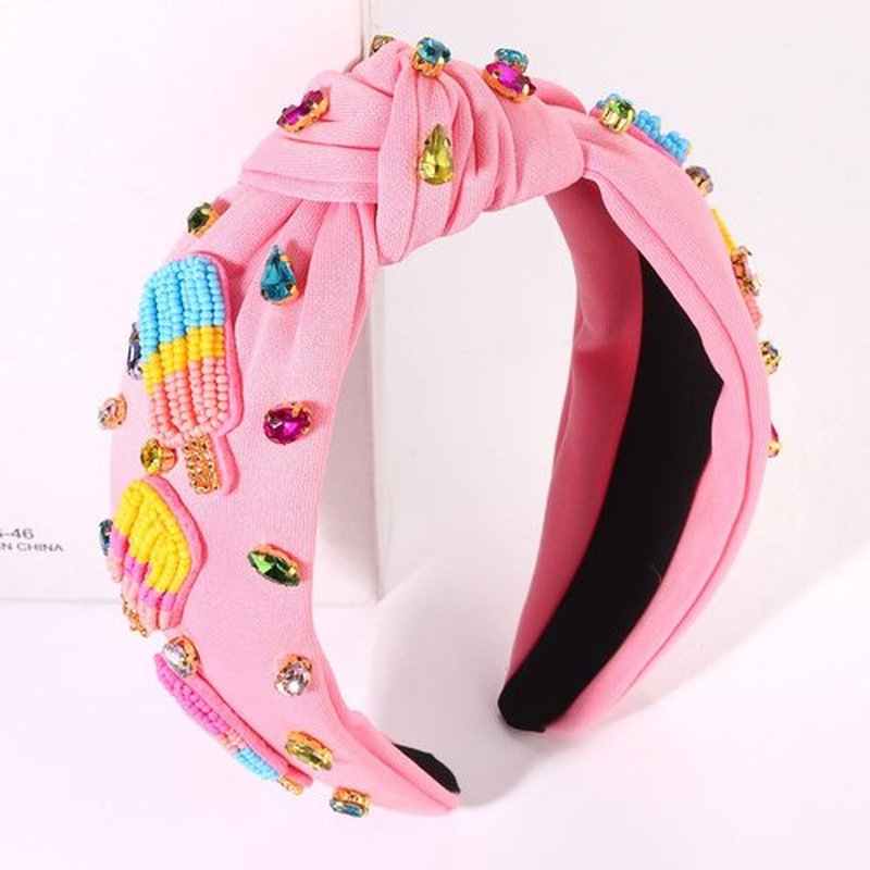 boderier Ice Cream Popsicle Headband Beaded Rainbow Popsicle Knotted Headband for Women Jeweled Crystal Embellished Summer Party Birthday Girls Accessories Gifts
