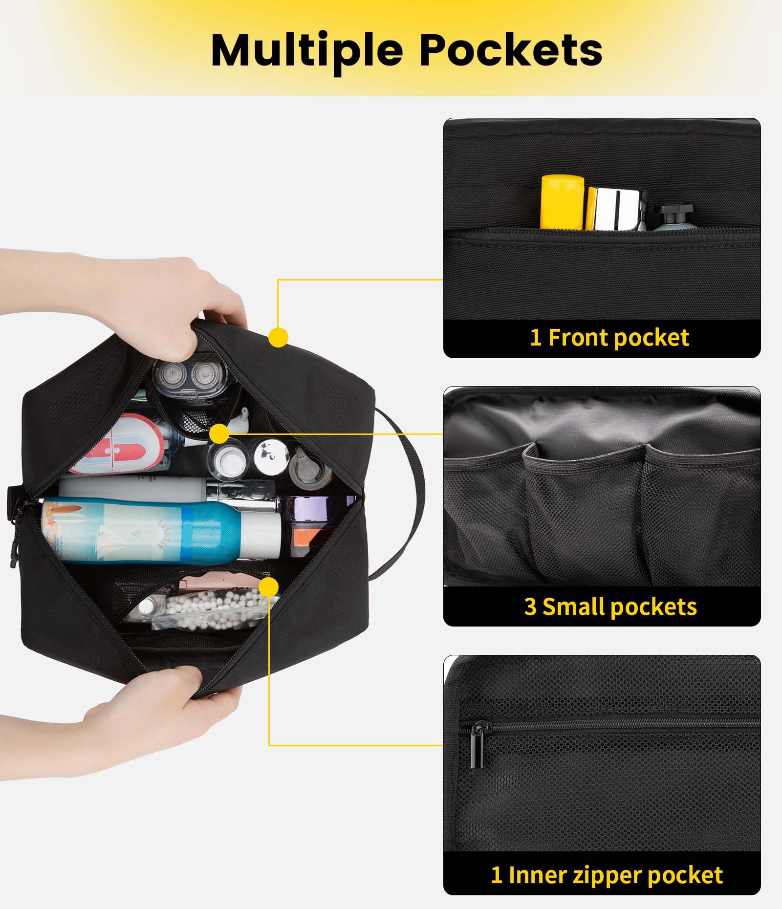 Vorspack Travel Toiletry Bag for Men - Large Toiletries Bag Water Resistant Hanging Travel Bag for Travel Toiletries Accessories - Black