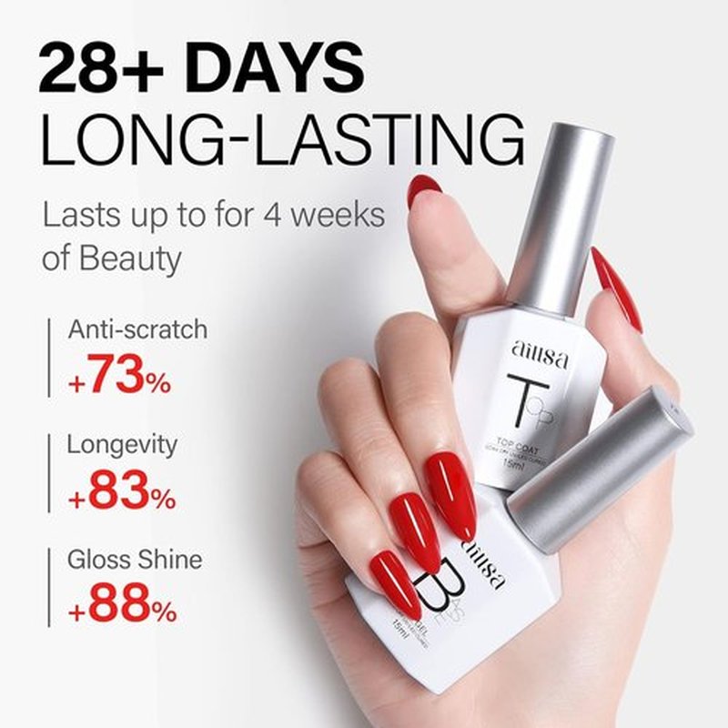 AILLSA Gel Nail Polish - Long Lasting Clear Base & Top Coat | High Gloss Shine, 0.51 Fl Oz