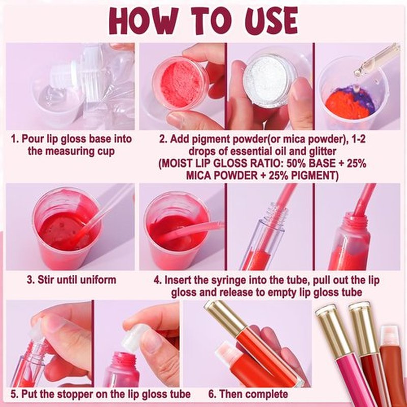 JCOOS Diy Lip Gloss Kit, Lip Gloss Making Kit, LipGloss Making Kit Make Your Own Lip Gloss Making Supplies, Shimmery LipGloss Base, Empty Tubes, Jojoba Oil, Women Teen Girl Gifts Trendy Stuff