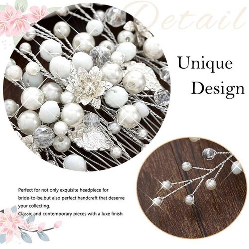 Bessney Pearl Wedding Hair Combs Silver Bride Hair Pieces Flower Hair Accessories for Women