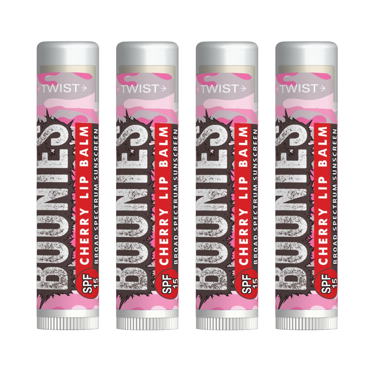 Boonies SPF 15 Lip Balm (.15oz) - Organic Moisturizing Sunscreen Lip Balm for All Skin Types, Eco-Friendly & Long-Lasting Protection (4 Count, Cherry)