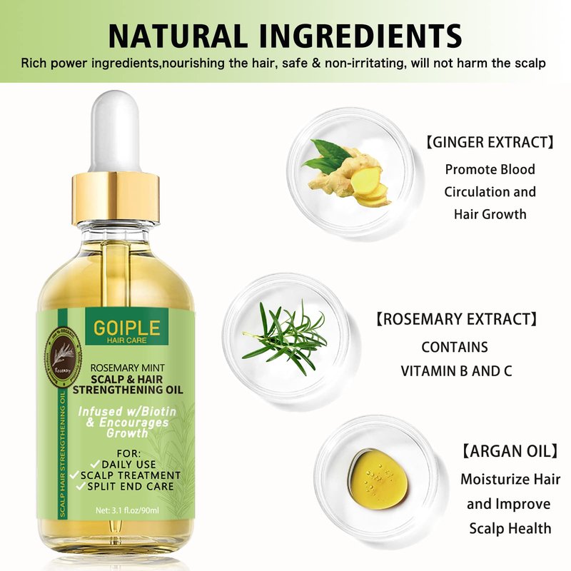 WOZUTUNT Rosemary Oil for Hair Growth, 3.1 FL OZ, Pure Natural Scalp Oil with Essential Oils, Nourishing Treatment for Split Ends, Dry Scalp