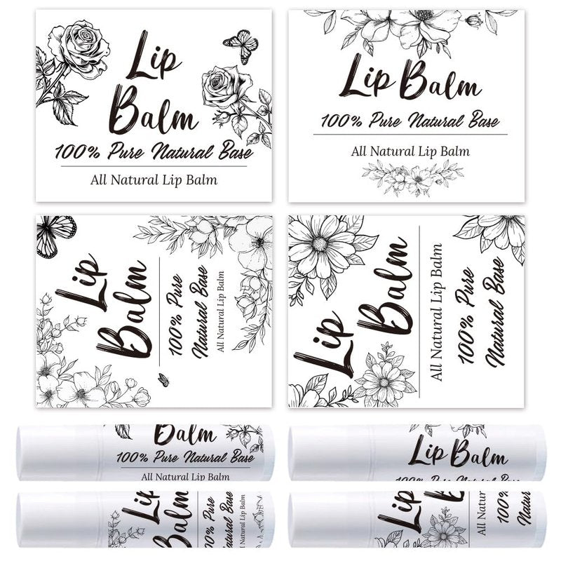 OLYCRAFT 100Pcs Self-Adhesive Lip Balm Tag Sticker 1.7~2.1x1.7~2.1 Inch Waterproof Adhesive Label with Flower Rectangle Lipstick Tag Sticker for Lip Balm Container Tubes Lipstick Wrapping Decoration