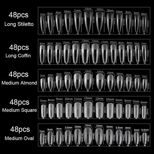240pcs Medium Almond Acrylic False Nail Tips Kit Soft Gel Full Cover Matte Press on Nails Clear Artificial Fake Nails for Nail Extension Coffin Stiletto Square Oval Shaped Ballerina Nail Art Tips Set