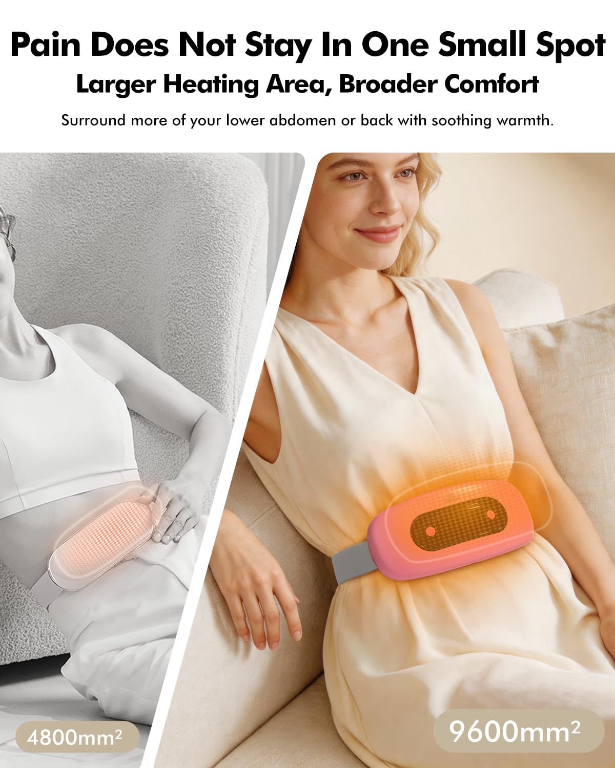 Electric Heating Pad, Portable Cordless Menstrual Heating Pad with 4 Heat Levels and 4 Massage Modes, Fast Large Heating Belly Wrap Belt for Cramps, Back Pain Relief Gifts for Women Girls Her (Pink)