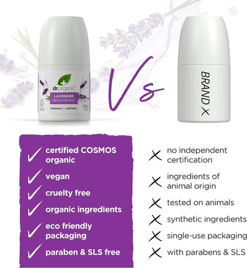 Dr Organic Lavender Deodorant - Natural Odor Protection with Soothing Lavender Scent | 3.4 oz