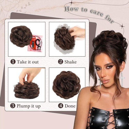 FREEMEIGE Messy Bun Hair Piece Human Hair Buns Hair Piece Claw Clip Bun Natural Curly Chignon Ponytail Fluffy Donut Updo Hair Pieces Messy Hair Buns Scrunchies for Women