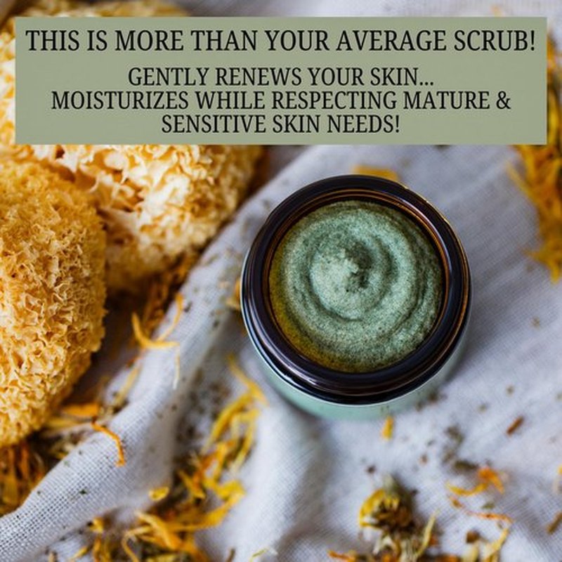 Emulsified Face Sugar Scrub, Organic squalane oil/Castor oil: Tremella Mushroom/Chamomile/Gotu Kola/Calendula/White Kaolin Clay, Manuka Honey-Gentle exfoliant-Dry/Sensitive/Mature skin (RENEW)