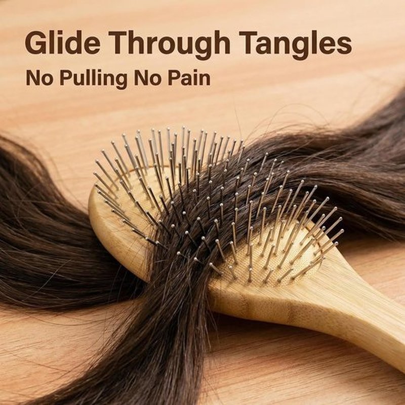Skiennix Wooden Paddle Detangling Brush - Anti-Frizz Hairbrush for All Hair Types | Scalp Massage, Wet/Dry Use