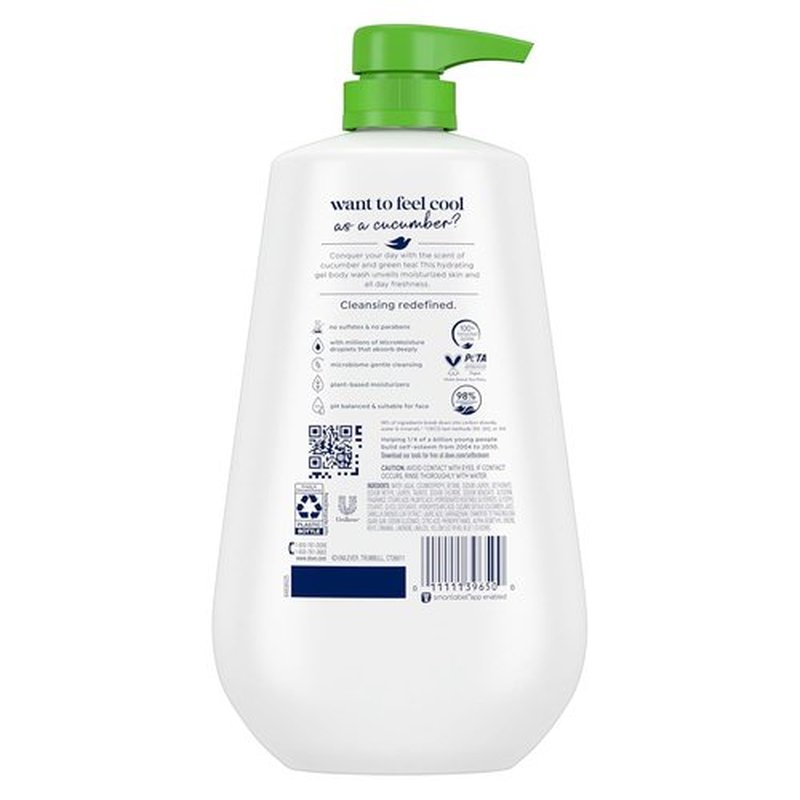 Dove Body Wash - Refreshing Cucumber & Green Tea Formula | 24-Hour Moisturizing Cleanser, 30.6 oz