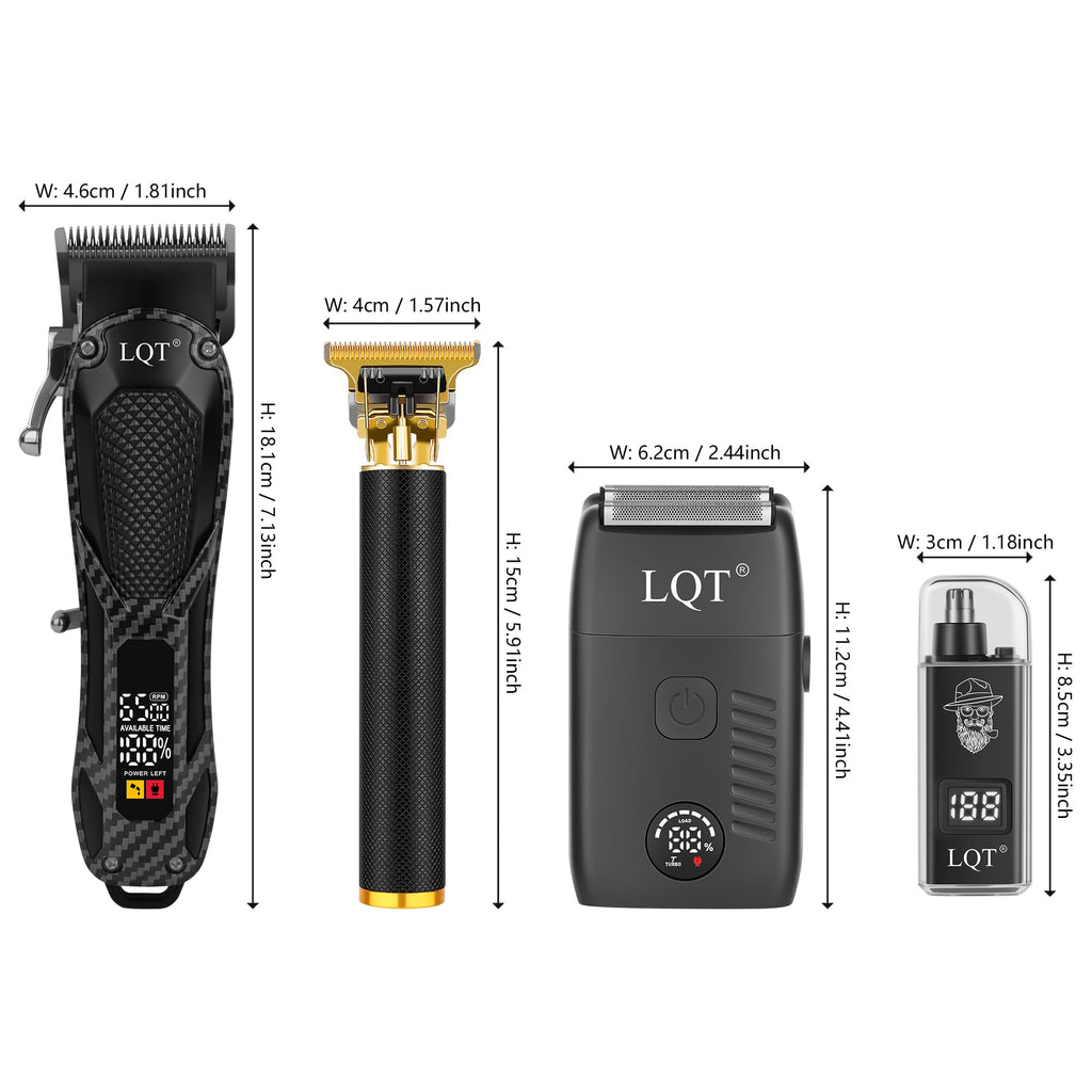 Hair Clippers for Men with LED Power Display, 4-Piece Professional Grooming Kit with Hair Clipper, Detail Trimmer, Foil Shaver & Nose Trimmer, Complete Cordless Set for Home Barber Use (Black)