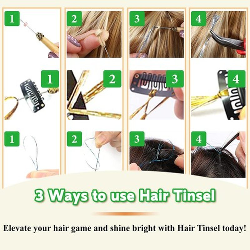 Hair Tinsel Kit With Body Glitter 15 Colors 48 Inch 4500 Strands Glitter Tinsel Hair Extensions With Tools Fairy Hair Accessories, Suitable for Festivals and Daily Use (15 Colors Hair Tinsel Kit)