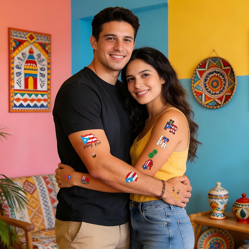 Yoyuspy Puerto Rico Tattoo Stickers - 200+ Puerto Rico Party Decorations Favors Supplies, Pr Puerto Rican Tattoo Stickers Gifts, Puerto Rican Birthday Decor Gifts for Women Men