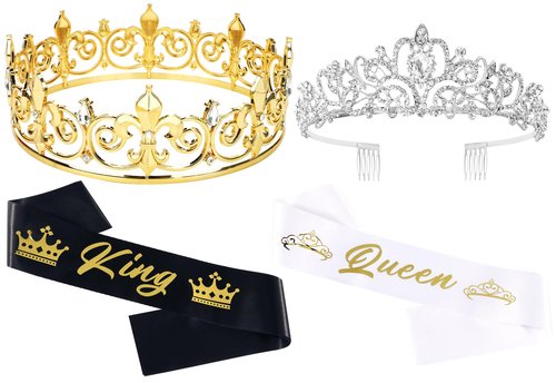TOBATOBA King and Queen Crown Set with Sashes - King and Queen Crowns for Men and Women - Prom, Homecoming, Wedding, Birthday, Halloween