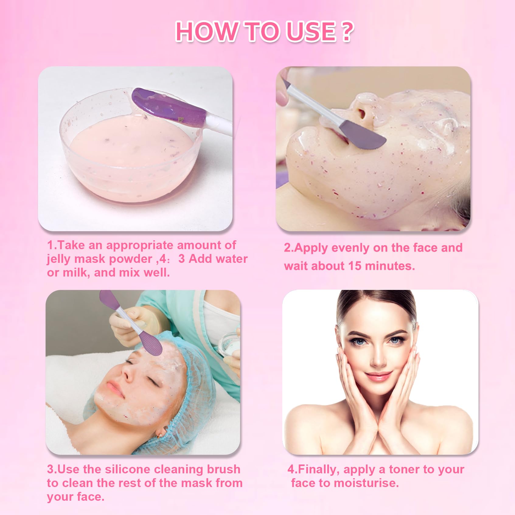 Ouhans Jelly Mask Powder for Facials Care,Rose Petals Gel Jelly Face Mask,Professional Peel off Rubber Mask,Hydrating Jelly Masks,DIY Spa Mask with Double-ended Silicone Brush,23 Fl Oz
