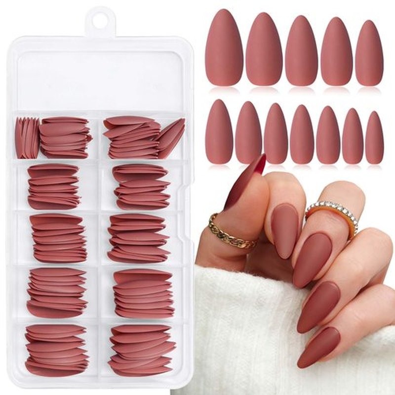 120pc Brown Press on Nails Medium Almond Fake Nails with Glue Tabs, Medium Nails Press ons Nail Almond Glue on Nail Brown Acrylic Nail XS Stiletto Matte False Nail Women Artificial Fingernails