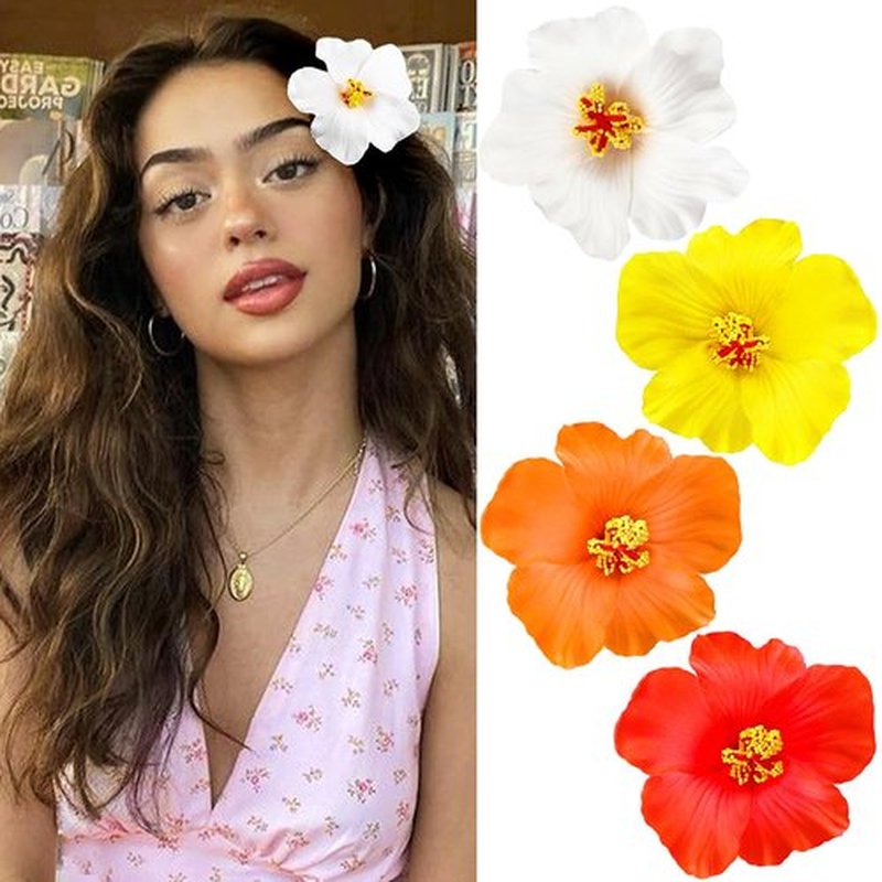 4Pcs Hawaiian Flower Hair Clips for Women,Plumeria Hibiscus Hair Clips Rose Hair Barrettes 3.5 Inch Artificial Flower Clips,Hair Accessories for Vacation Beach Party, Boho Clips for Girls Wedding