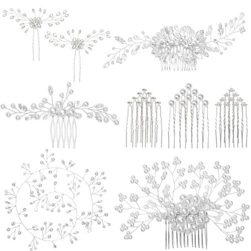 Gingbiss Wedding Hair Accessories Set for Bridal, Silver Pearl Rhinestone Hair Pins Wedding Hair Comb for Brides Bridesmaids Women Girls