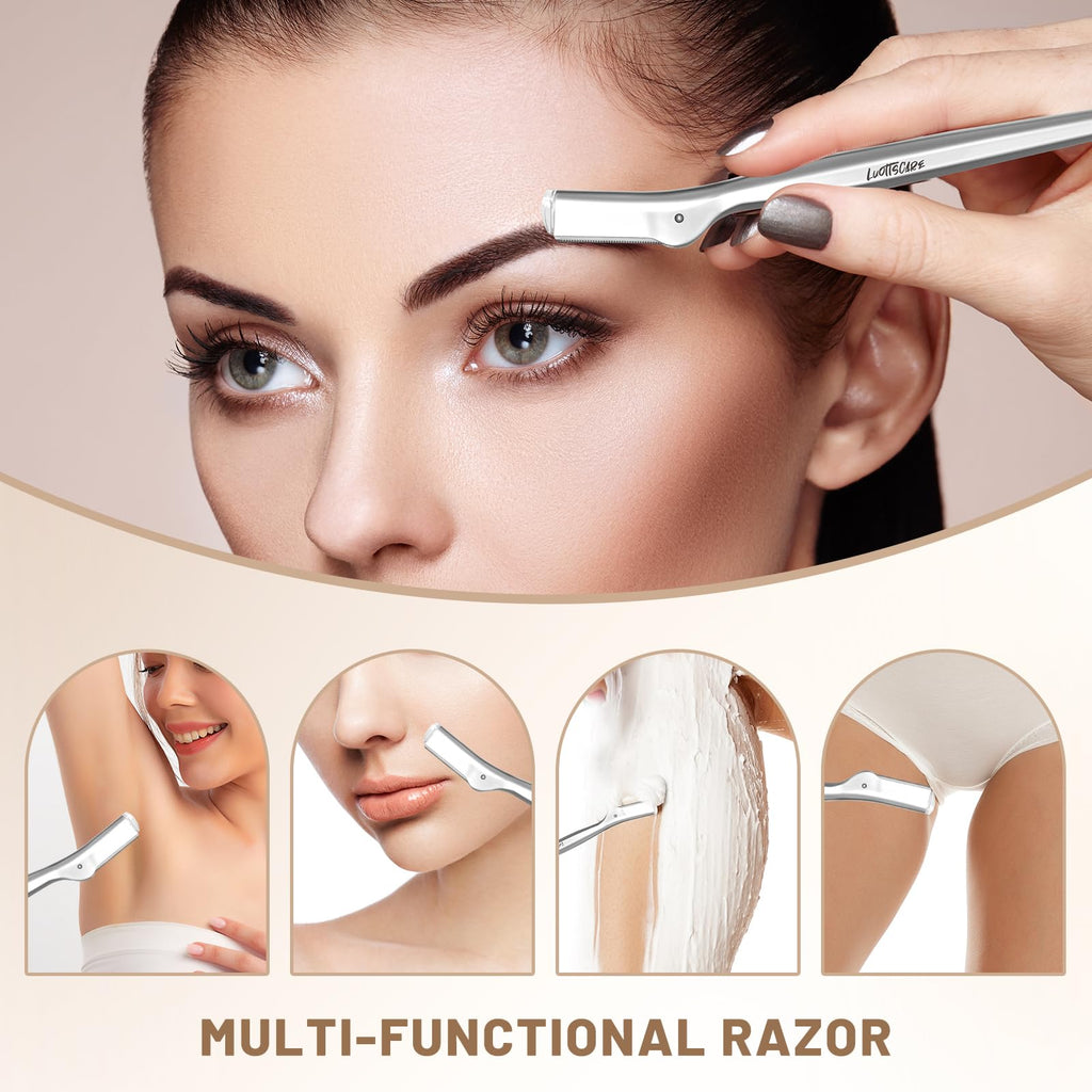 LuottsCare 20 Eyebrow Razor Blades - 20 Refill Blades for Dermaplane Razor for Women Face, Small Face Razors Blades for Peach Fuzz and Fine Hair, Multipurpose Exfoliating Dermaplaning Tools - S