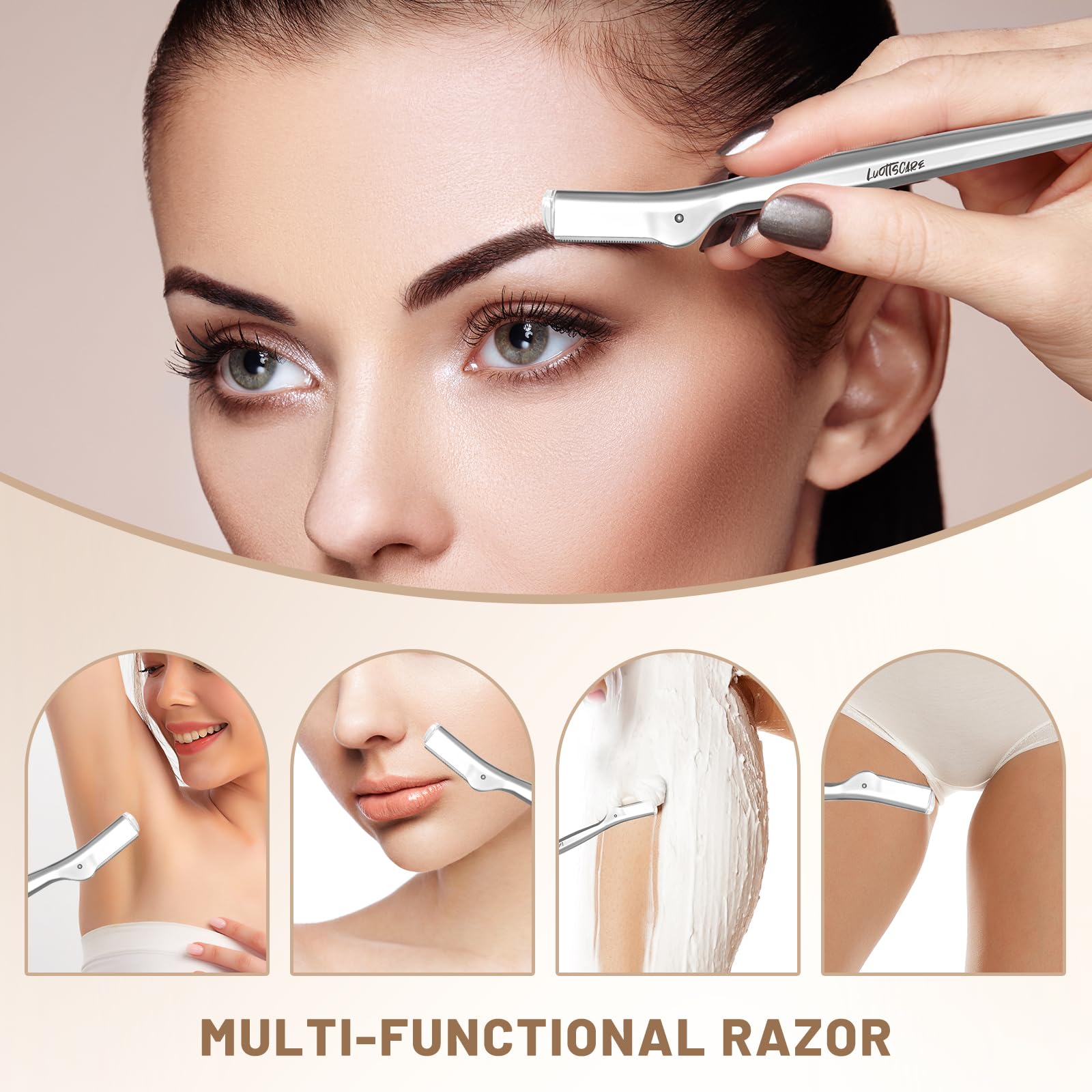 LuottsCare 20 Eyebrow Razor Blades - 20 Refill Blades for Dermaplane Razor for Women Face, Small Face Razors Blades for Peach Fuzz and Fine Hair, Multipurpose Exfoliating Dermaplaning Tools - S