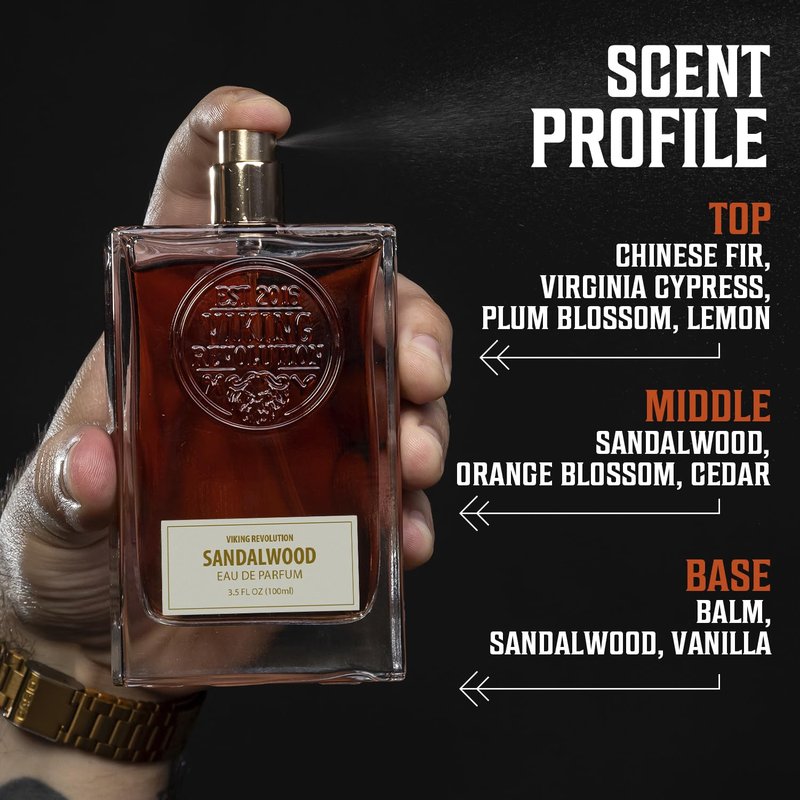Viking Revolution Sandalwood Cologne for Men - Woody Eau de Parfum with Cedar & Vanilla - 3.5 Fl Oz