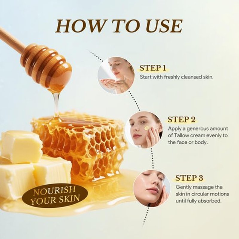 Lazibudgha Beef Tallow for Skin, Tallow and Honey Balm for Face, Grass-Fed Tallow for Body, Deep Nourishing 4.2 oz / 120g