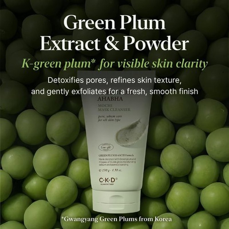 CKD Green Plum AHA·BHA Clay Mask Cleanser - All in One, Korean Face Wash + Makeup Remover + Gentle Scrub with Controls Sebum, Tightens Pores, Removes Blackheads. All Skin Types. 4.58 oz