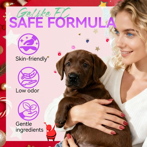 Gelike EC Christmas Gel Polish Set: Highly Pigmented Gel Nail Polish with Hema Free Base Top Coat and Greeting Color Cards 12pcs 16ML Big Bottle for Young Women - Festival Gift & DIY at Home