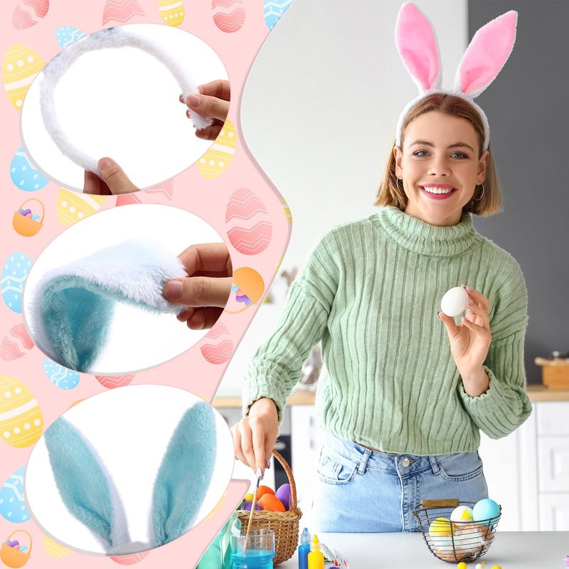 Yinder 48 Pcs Bunny Ears Headband Easter Rabbit Hair Hoop Cute Rabbit Ear Hairband for Birthday Party Favors Cosplay Supplies(Classic)