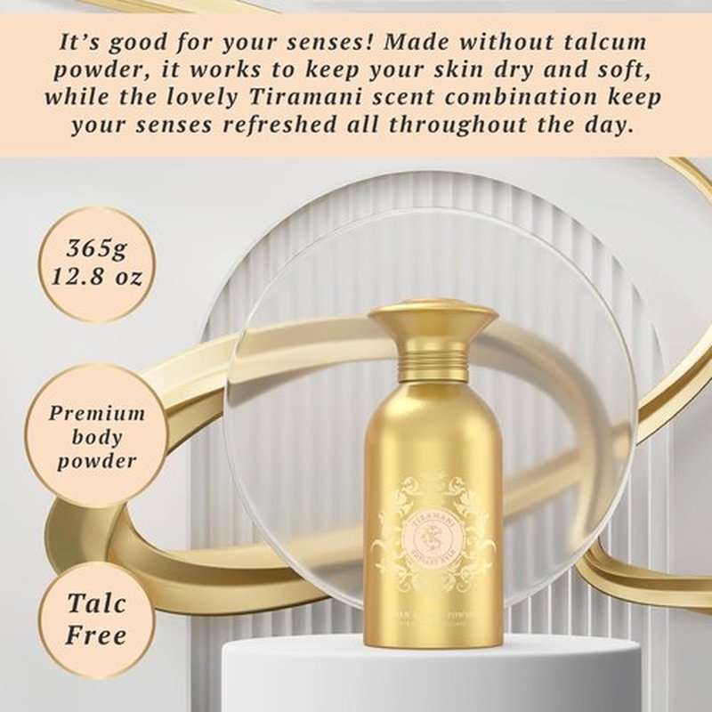 Tiramani Talc-Free Body Powder - Daily Use Fragrant Dusting Powder, 365 g (Puff Not Included)