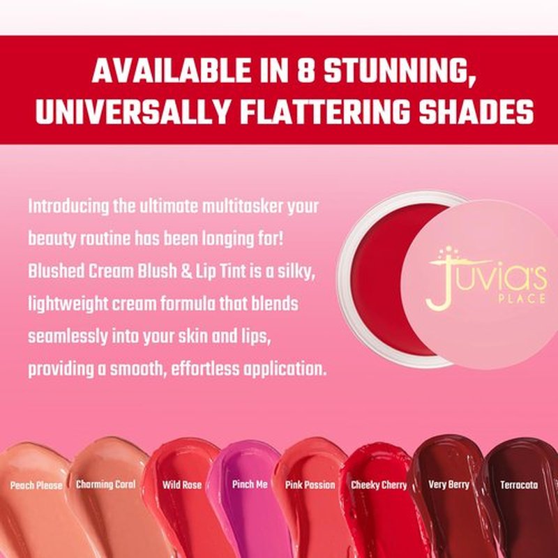 Juvia's Place Blushed Cream Blush – Cheeky Cherry – Multi-Purpose Cream Blush for Cheeks & Lips - 2in1 Formula, Smooth, Blendable Texture for a Soft Dewy Finish - Buildable & Lightweight Face Makeup